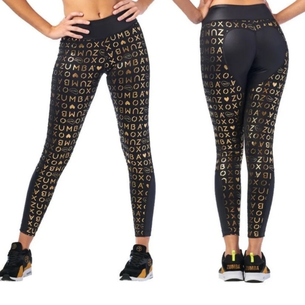 ZUMBA women’s XO black and gold ankle leggings size xsmall - 💸 SALE